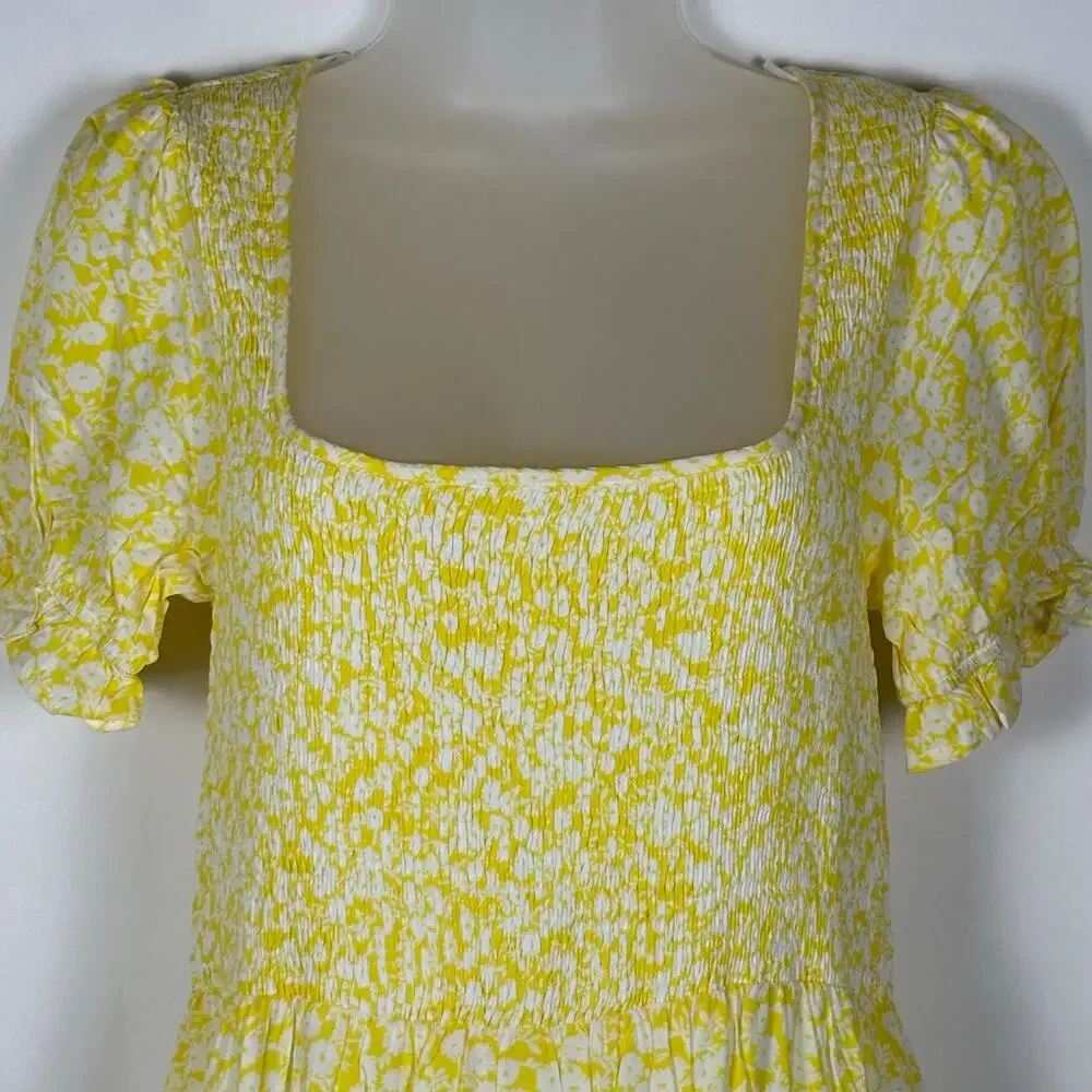 Lost + Wander Midi Dress Floral Cottagecore Yellow White S & XS